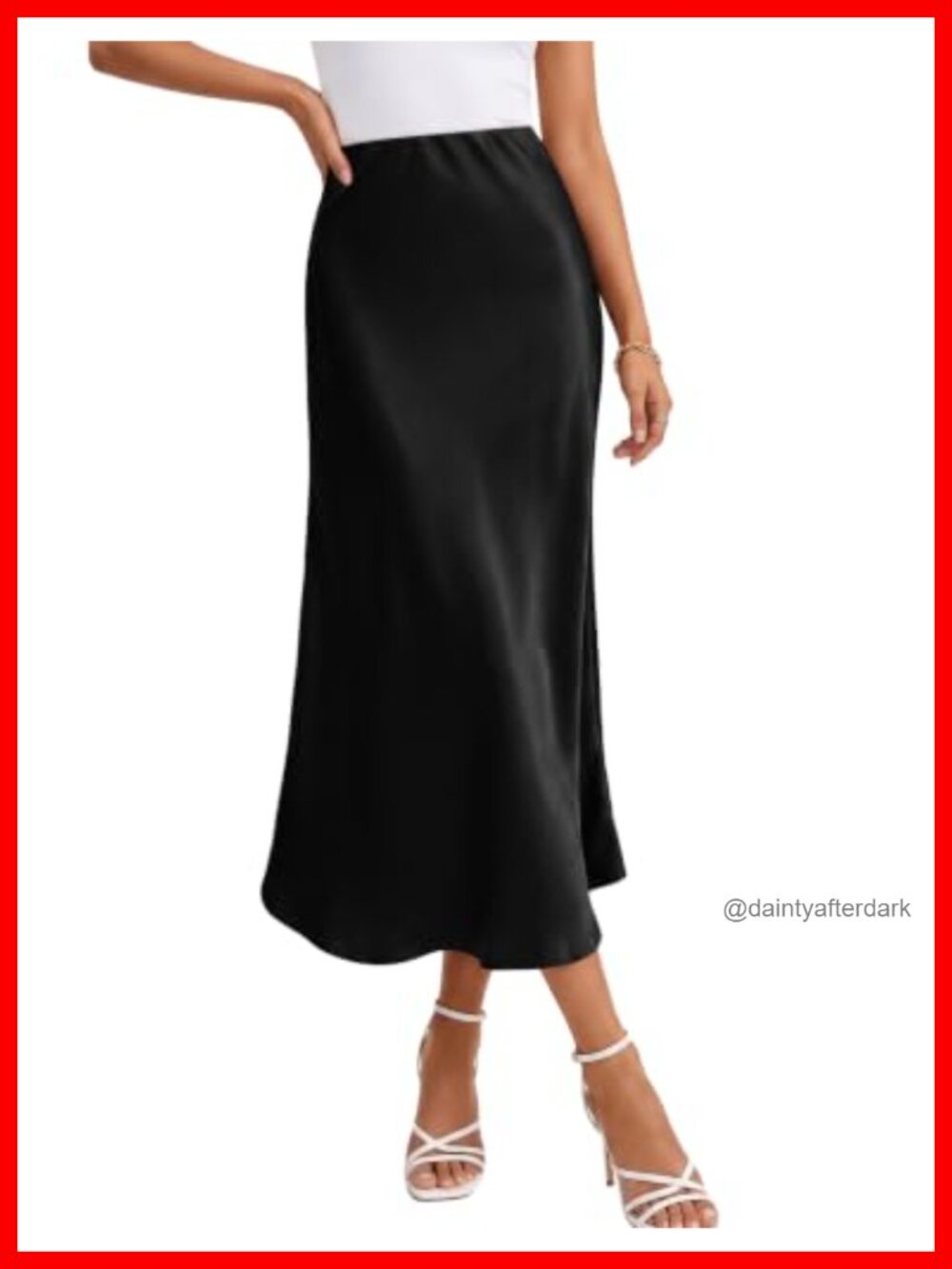 Satin Midi Skirt Women High Waisted A-Line Ruffle Hem Silk